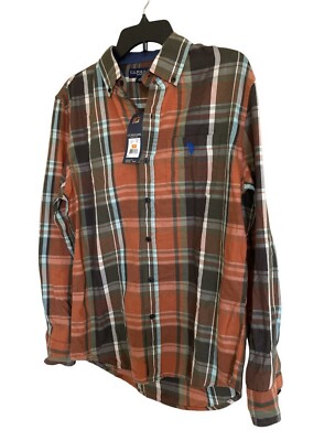 US Polo Assn Men' Small Plaid Button up Front Long Sleeve Shirt NWT NEW
