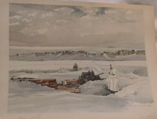 ANTIKER DRUCK NACH AQUARELL  Fritz Brauner 1942 16.Flak in der Infanterielinie !
