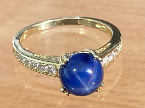 Anillo Zafiro Estrella Azul 8mm Piedra Oro 14k o Acabado Rodio Tallas 6-10US - Imagen 9 de 23