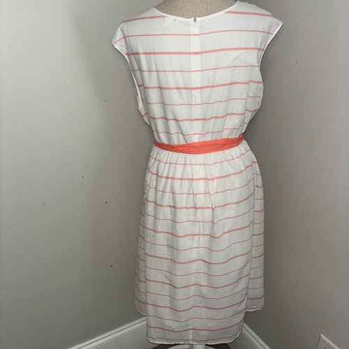 Garnet Hill striped coral & white sleeveless retro cotton dress tie belt size 14 - Picture 5 of 8