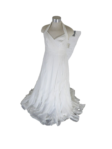 A Lina Halter Wedding Dress David’s Bridal Ivory Satin Wedding Dress Size 14 - Picture 2 of 12