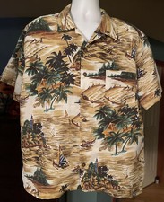 Kensington Mens XL Hawaiian Aloha Shirt Camp Aloha Hula Fishermen Vintage 70  s