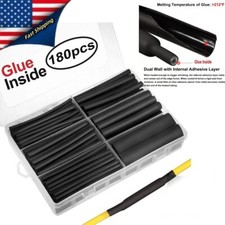 180PCS Black Heat Shrink Tubing Kit 3:1 Ratio Adhesive Lined Marine Grade Wrap