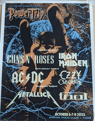POWER TRIP 2023 Official Poster AC/DC,GNR, TOOL,METALLICA,OZZY