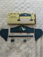 Hand-painted Wooden Duck/Goose Wall Shelf 1980s Country Blue towel rack NOS