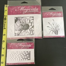 Magenta Self-Cling Rubber Stamp Sun Flower Design Lavender And Dots Set Of 3