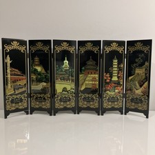 Beijing Scenery Chinese Folding Screen Panel 9.5x18in Great Wall Temple Pagoda