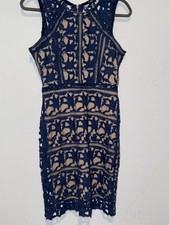 Crochet Lace Fitted Dress Midnight Doll - Navy w/Nude Lining Size 5 Sleeveless
