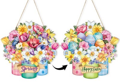 Easter Decoration Wood Spring Door Wall Signs Large, 