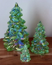 Mosser Glass Christmas Tree Set  3 sizes APPLE GREEN CARNIVAL Holiday Christmas