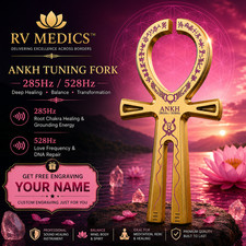 285 Hz & 528 Hz GOLD Ankh Key of Life Dual Frequency Tuning Fork RV MEDICS&trade;