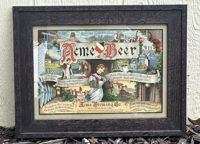 1914 ACME BREWING CO SAN FRANCISCO CA SHOWCARD/LITHO GERMAN SCENE  BEER SIGN 