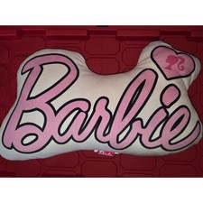 Barbie Logo Decorative Plush Pillow Pink White Heart Silhouette Mattel Franco