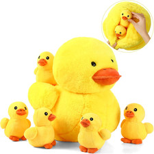 6 Pcs Yellow Duck Stuffed Animal Play Set, Mother with 5 Little Duck Plush, East