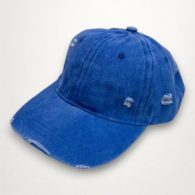 Unisex Frayed Plain Color Baseball Cap Blue Y2K Streetwear Adjustable