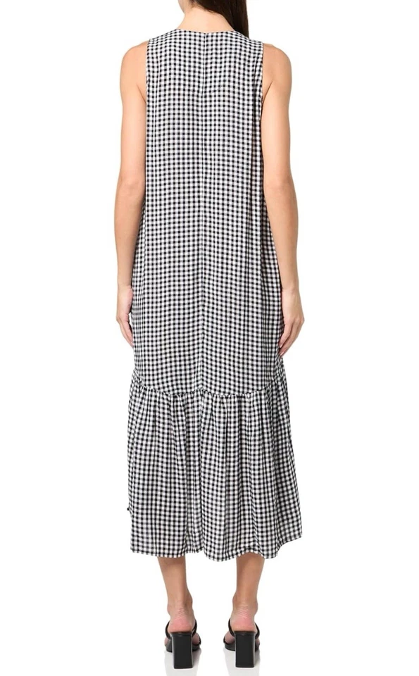 Vestido midi de guinga Nic + Zoe para mujer S negro blanco escandinavo minimalista cottagecore Foto 2 de 4