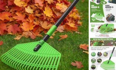 Plastic Leaf Rake - Upgraded Anti-Break Nylon Head,65'' Adjustable Outdoor Yard