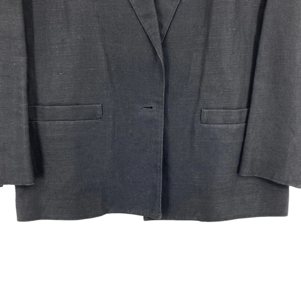 Abrigo Blazer Vintage Evan Picone Mujer Negro Lino Manga Larga Un Botón Talla 12 Foto 3 de 4