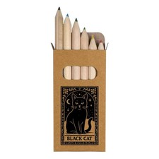 6 x 'Mystical Black Cat Card' Short Colour Pencils (PE00078356)
