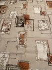 Mid Century 1 Yard+ Tan Rectangles Italy Scenes Printed Curtain Slub Fabric Vint — photo 1