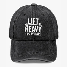 Lift Heavy Pray Hard Christian Gym Faith Hat Adjustable Baseball Cap 7 Colors