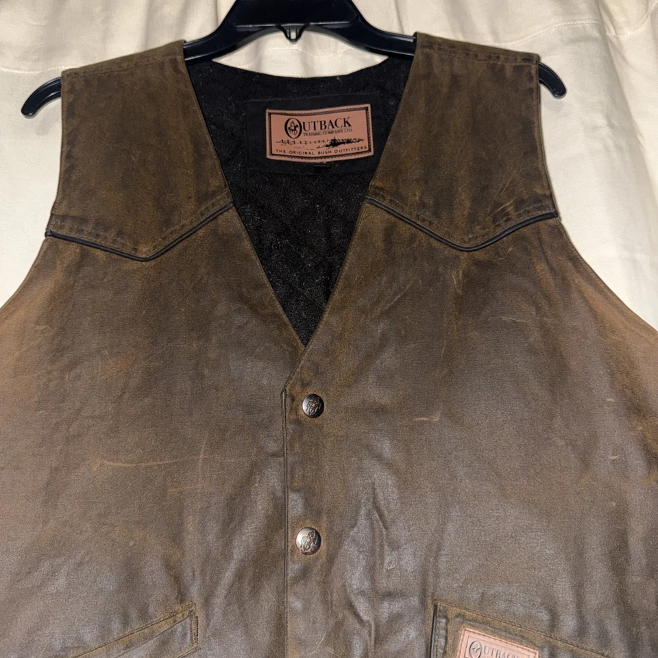 Men’s Medium Outback Trading Company Cliffdweller Brown Oilskin Vest Western - Image 3 of 4