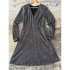Banana Republic Size 2 Tall Metallic Wrap Dress Long Sleeve V Neck Sparkle Party