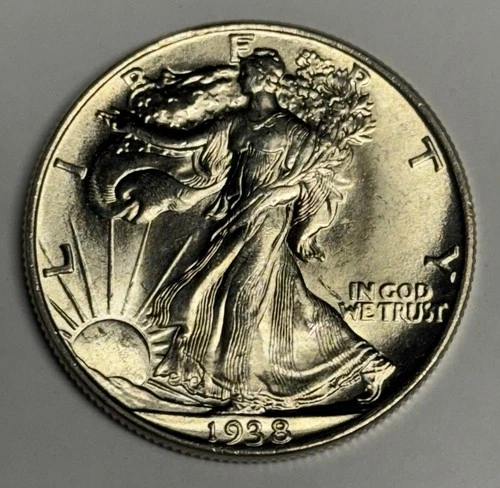 Lustrous Mint State 1938-P Walking Liberty Silver Half Dollar, Orig Uncirculated