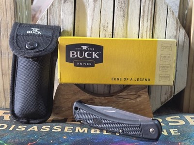 Buck USA 110 Slim Select Folding Pocket Knife Black FRN Handle Nylon Sheath NEW