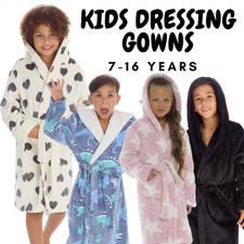 Kids Fleece Dressing Gown Unisex Boys Girls Soft Warm Childrens Robes 7-16 Years