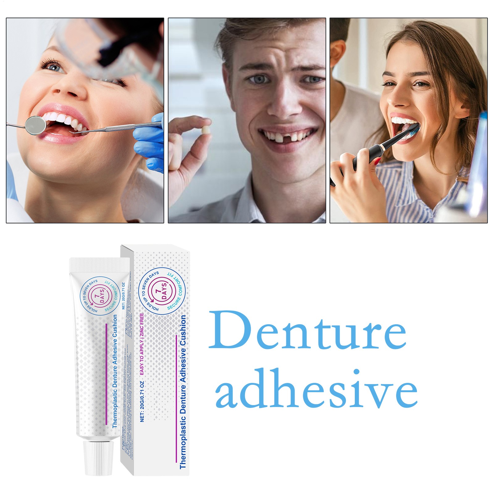 Denture Adhesive, Thermoplastic Denture Adhesive And Cushion For 7 Days