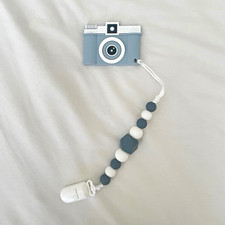 AmazingM BPA-Free Pacifier Clip Holder, Camera Theme Beads, Gray  White