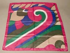 Vintage Large Scarf Pink Magenta Blue Green Tan Bold Head wrap Accessory