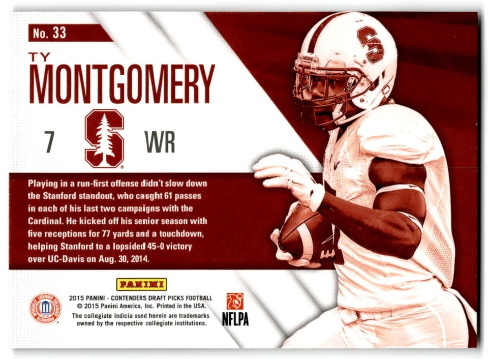 2015 Panini Contenders Draft Picks #33 Ty Montgomery School Colors - Image 2 of 2