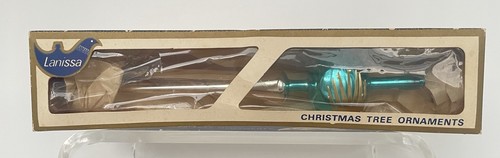 Vtg MCM Lanissa Shiny Brite Christmas Tree Topper w Box Blue Tinsel West Germany