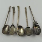 SET OF 5 ANTIQUE GORHAM AESTHETIC MOVEMENT SEA SHELL STERLING SILVER TEA SPOONS