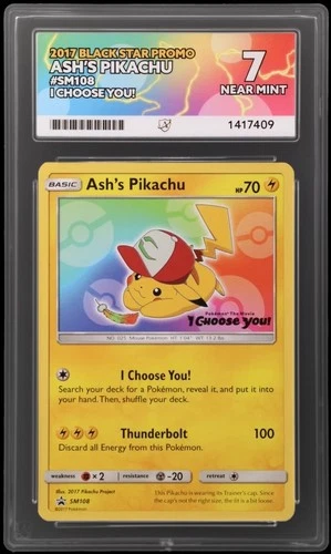 Pokémon TCG Pikachu 2017 Ash's Pikachu SM108 Promo 'I Choose You' ACE 7 NM