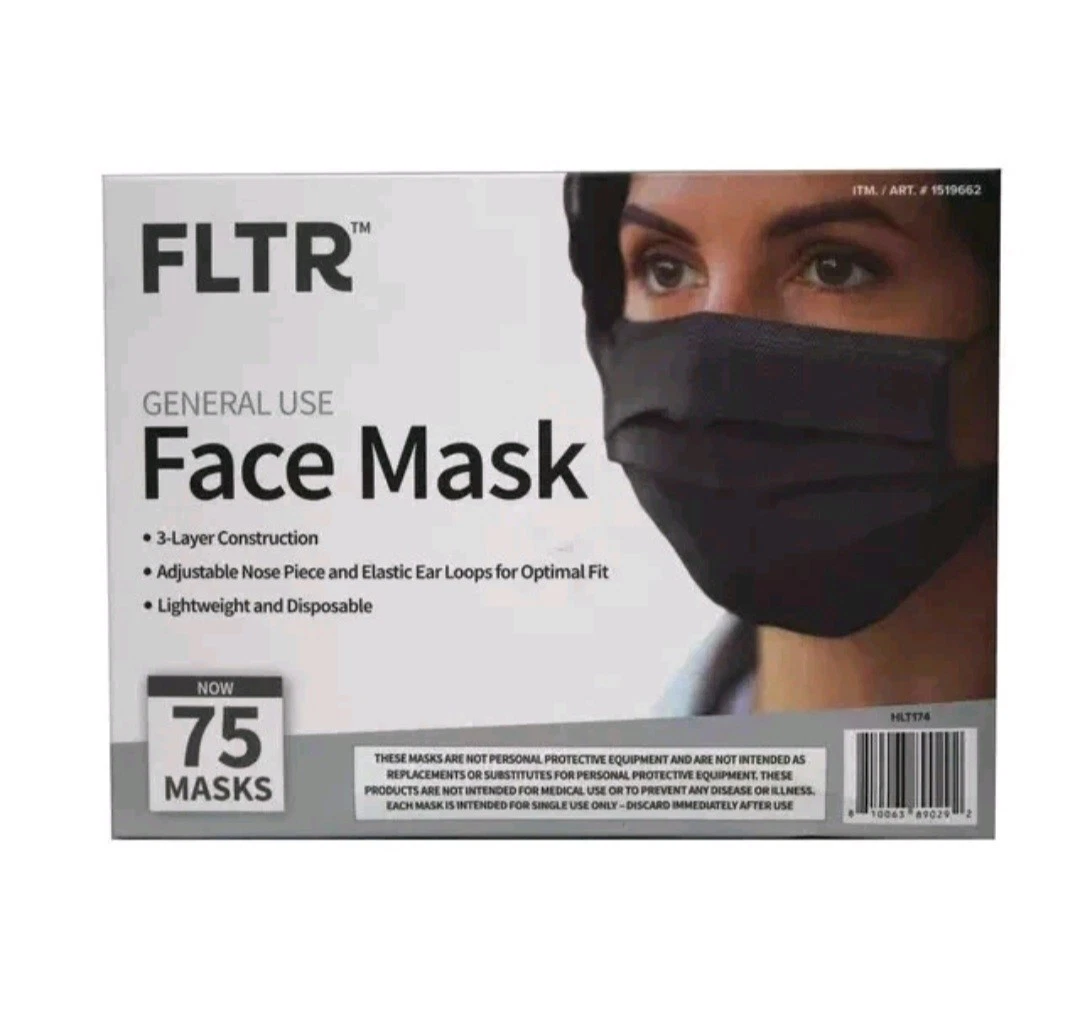 FLTR General Use Disposable Face Mask Black 75 Count