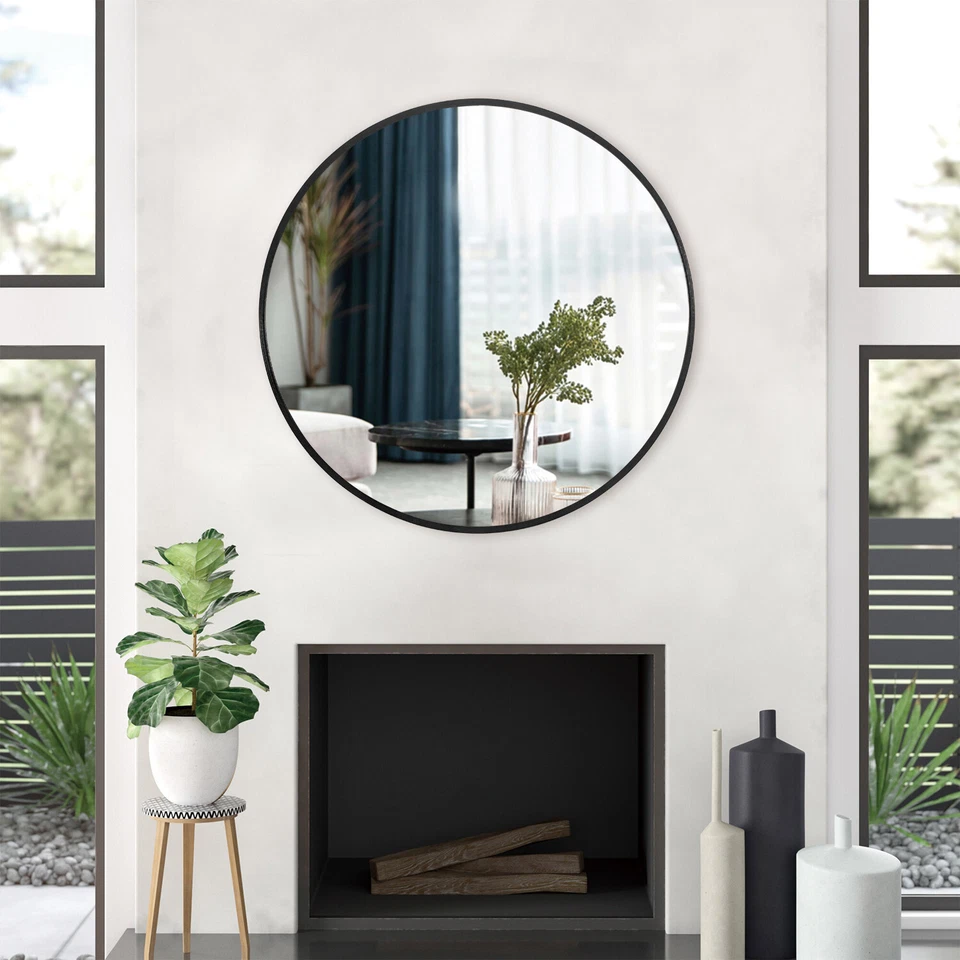 32" Black Round Metal Framed Accent Mirror - Image 4 of 4