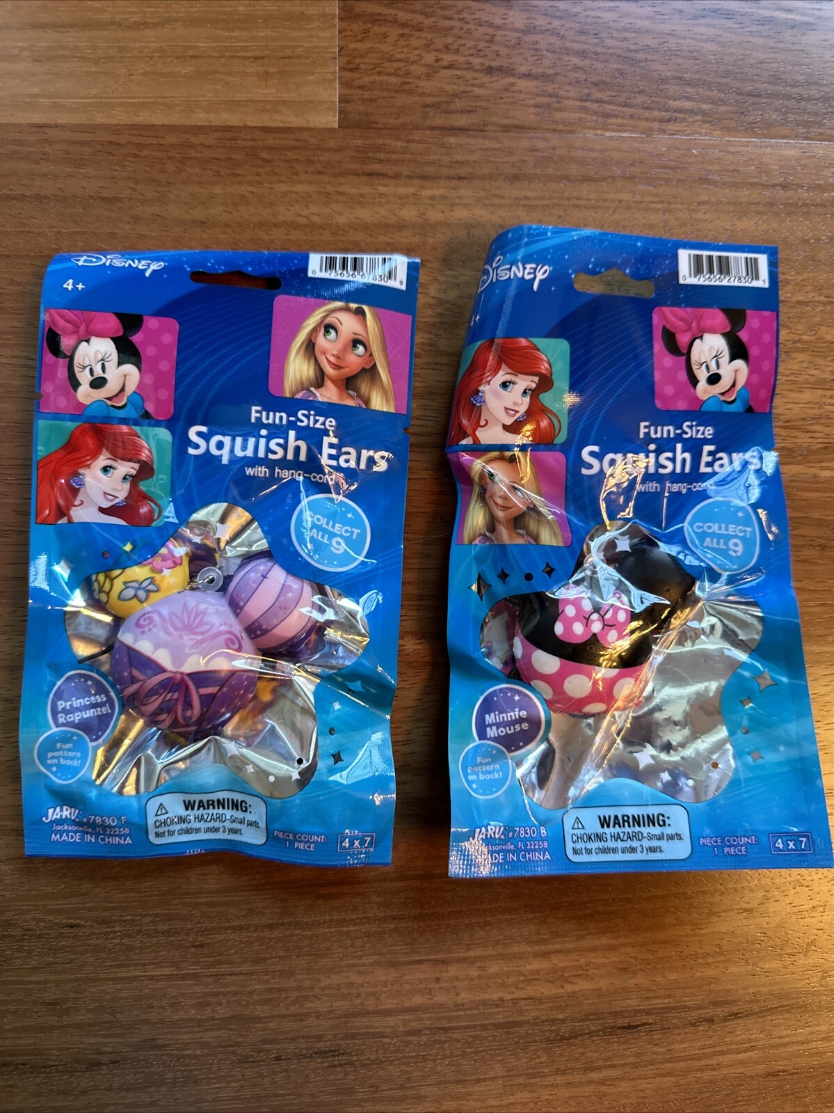 Lot Of 2 Disney Squish Ears With Hang Cord Fun Size Minnie Mouse + Rapunzel NEW
