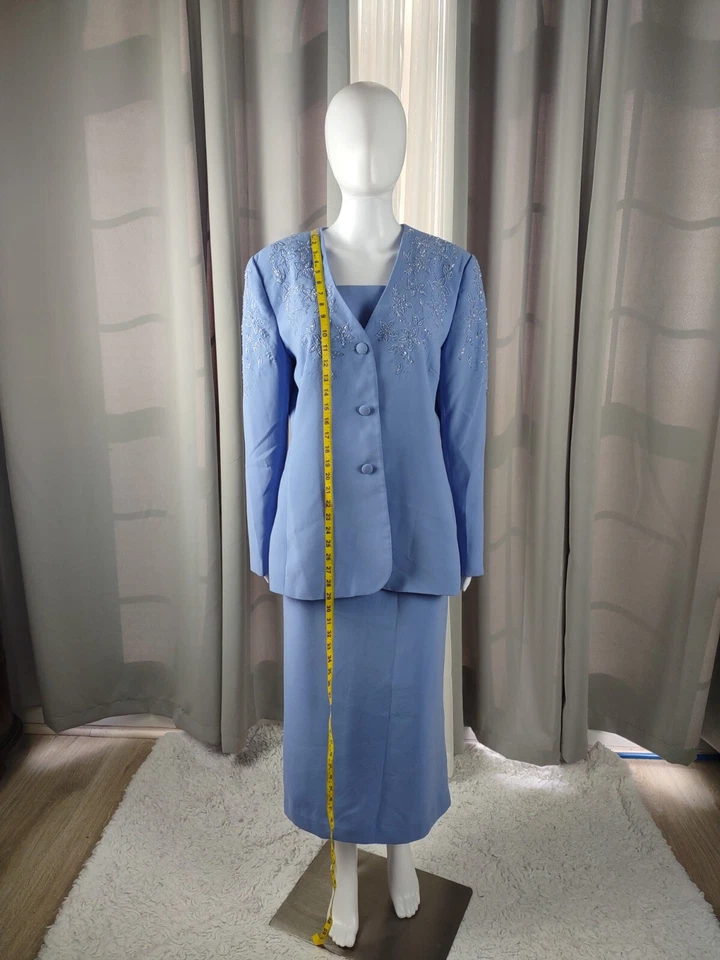 Maxie Klein Collections Blue, Lavender 2 Pc Suit Skirt & Jacket Size 12 - Image 4 of 4