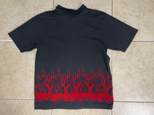 90s Y2K Flames Button Up Shirt XL Short Sleeves Black Gray Pocket Point Zero - Picture 2 of 4