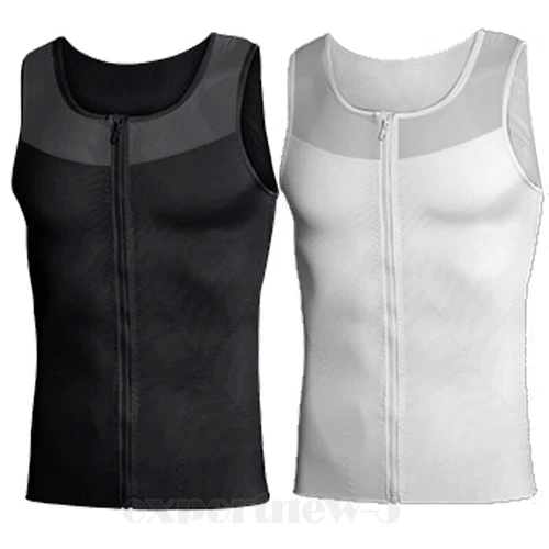 Men Slimming Body Shapewear Gynecomastia Compression Vest Zip Up Shirt Tank Tops - Picture 12 of 24