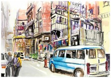 4 Watercolours Shanghai, Lilongs Yuyuan Garden, Lujiabang, Original, Signed