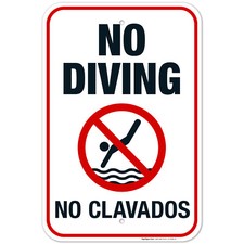 No Diving Sign, Bilingual English Spanish,