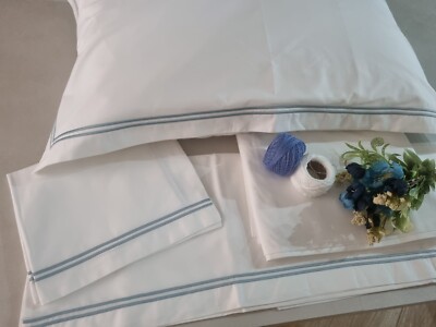 Pure Cotton High Quality Suite Fiorentina Blue Embroidery Double Sheets