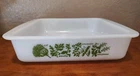 Glasbake Square Cassarole Dish 1-1/2 Qt Green & Milk Glass White J2428 Vintage