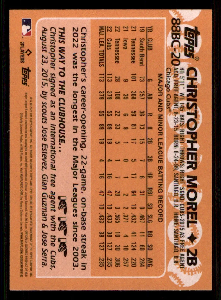 2023 Topps Chrome '88 Topps #88BC20 Christopher Morel - Image 2 of 2
