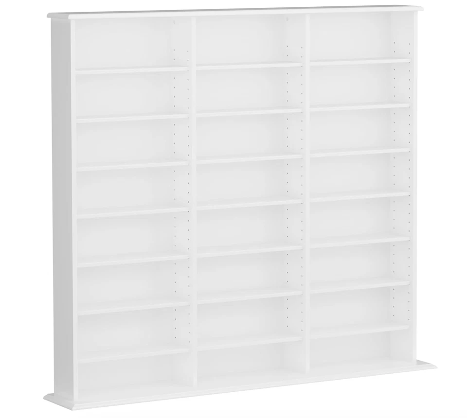 Wood Media Storage Cabinet CD DVD VHS Movie Organizer Wall Mount Shelf White - Image 2 of 4
