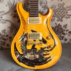Amber Electric Guitar Dragon Graphic Decal HH Mahogany Gold Hardware